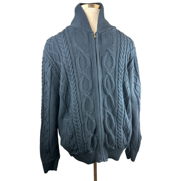LL Bean Men's Bean's Heritage Soft Cotton Fisherman Sweater Full-Zip Navy XL - Picture 12 of 12